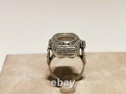 Vintage Ww2 Rare Swiss Silver Mechanical Ladies Watch Ring Ormo With Stones