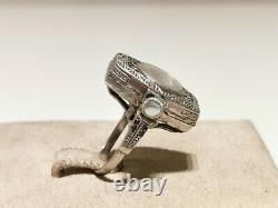 Vintage Ww2 Rare Swiss Silver Mechanical Ladies Watch Ring Ormo With Stones