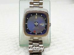 Vintage Zodiac Automatic Mystery Blue Dial Rare Watch Swiss Ladies Date S Steel
