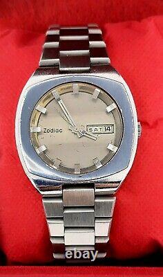 Vintage Zodiac Olympos Automatic Sst Swiss Made Day/date Rare Mens Wrist Watch