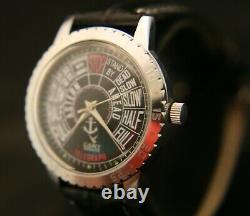 Vintage rare, serviced Camy Swiss 17J maritime telegraph black dial wristwatch