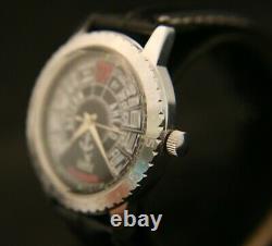 Vintage rare, serviced Camy Swiss 17J maritime telegraph black dial wristwatch