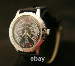 Vintage rare, serviced Camy Swiss 17J maritime telegraph black dial wristwatch