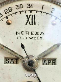 Vintage swiss Norexa rare triple calendar moonphase watch Valjoux 90