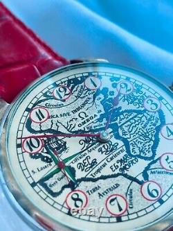 WORLD MAP Vintage 1928`s Wide Face Original movement rare Men`s Swiss Wristwatch