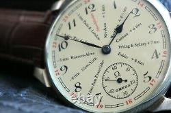 WORLD TIME Vintage 1925`s rare LUXURY Swiss movement Marriage rare Driving Watch