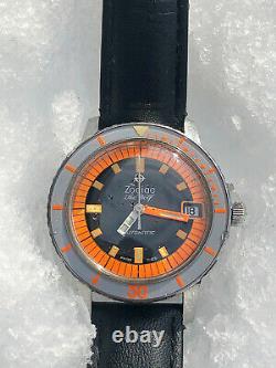 WOW Rare Vintage ZODIAC Sea Wolf Diver ORANGE 20 ATM Automatic Swiss Men Watch