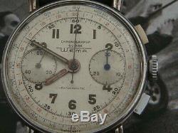 Wema Suisse Swiss rare 40s Deco WW2 era landeron 48 chronograph watch serviced