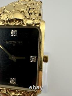 Wittnauer RARE Gold Tone Nuget Vintage Men's Dress Watch Swiss Made Black Face