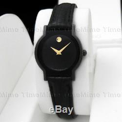 Women's Movado HORIZON SAPPHIRE PVD Leather Black Dial Vintage Swiss Watch RARE