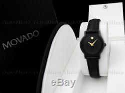 Women's Movado HORIZON SAPPHIRE PVD Leather Black Dial Vintage Swiss Watch RARE