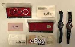X2 1970s Eloga Fortis Flipper Watch Black Vintage RARE 21/17 Jewels SWISS MADE