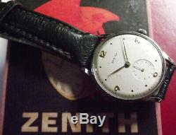 Zenith Rare Vintage'40 Big Case S. Steel Back Manual Wind Swiss